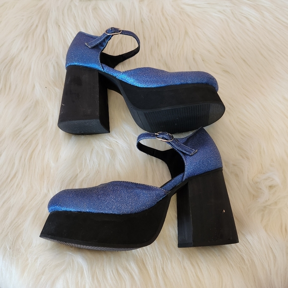 UNIF Blue Sparkly Glitter Stace Platform Mary Jane Retro 90s Shoes - Picture 5 of 11